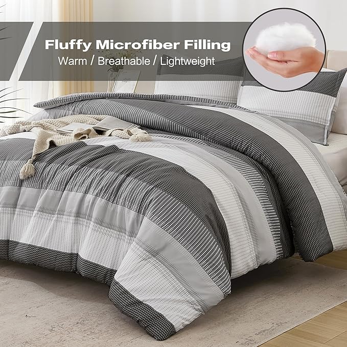 Litanika King Comforter Set Dark Grey - 3 Pieces Lightweight Fluffy Bedding Comforter Sets, All Season Down Alternative Comforter (1 Comforter, 2 Pillowcases) - LeafyLoom