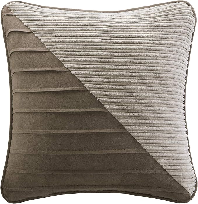 Madison Park Cozy Comforter Set Casual Blocks Design All Season, Matching Bed Skirt, Decorative Pillows, California King (104 in x 92 in), Dallas Taupe/Brown, 7 Piece - LeafyLoom