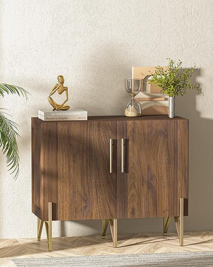 roomfitters 39” Sideboard Buffet Cabinet with Storage, Accent Cabinet with 2 Doors, Modern Mid-Century Credenza, Dark Walnut Furniture for Kitchen, Entryway, Living Room - LeafyLoom