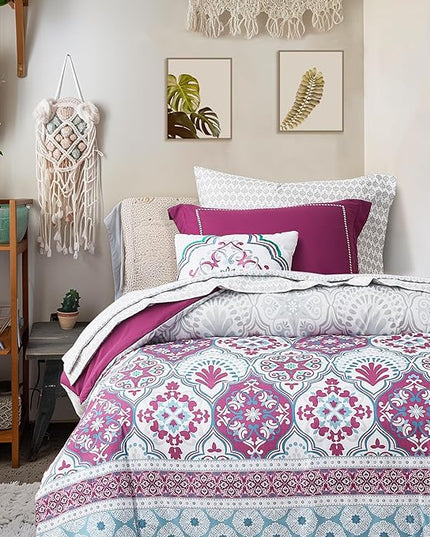 Degrees of Comfort Twin XL Complete Comforter Sets, Lattice Boho Bed in A Bag,Microfiber Bedding Set with Side Pockets, Matching Decorative Pillow, 6 Piece Purple - LeafyLoom