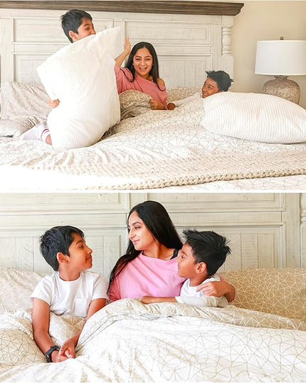 Southshore Fine Living, Inc. Twin Size Comforter Set with Pillow Sham, Reversible Geometric Print is 2 Colors in 1 - Alternative Down Comforter Twin/Twin XL, Soft Microfiber, Taupe & White - LeafyLoom