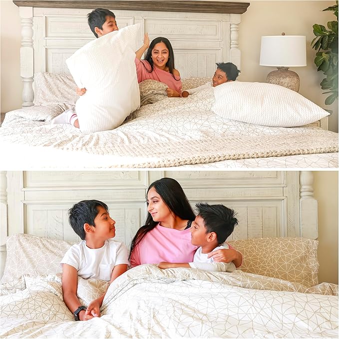 Southshore Fine Living, Inc. Twin Size Comforter Set with Pillow Sham, Reversible Geometric Print is 2 Colors in 1 - Alternative Down Comforter Twin/Twin XL, Soft Microfiber, Taupe & White - LeafyLoom