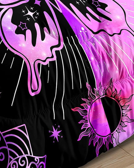 Butterfly Comforter Set for Girls Women, Butterfly Bed Set, Boho Butterflies with Sun and Moon Printed Bedding Sets, Black Purple Butterfly Comforter Set Full Size with 2 Pillowcases - LeafyLoom