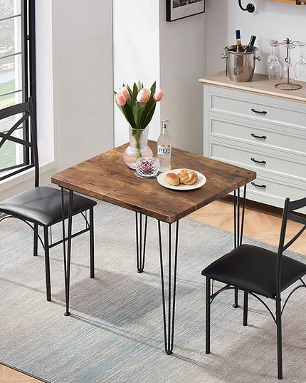 VECELO 3-Piece Dining Room Kitchen Table and Pu Cushion Chair Sets for Small Space, Seating for two, Brown - LeafyLoom