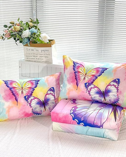 CVHOUSE Butterfly Bedding Set,Butterfly Comforter Full,Butterfly Comforter Set for Girls Kids Teens,Butterflies Quilt Set with 1 Comforter and 2 Pillow Cases - LeafyLoom