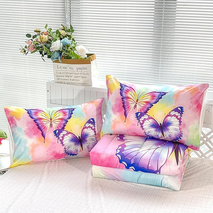 CVHOUSE Butterfly Bedding Set,Butterfly Comforter Queen,Butterfly Comforter Set for Girls Kids Teens,Butterflies Quilt Set with 1 Comforter and 2 Pillow Cases - LeafyLoom