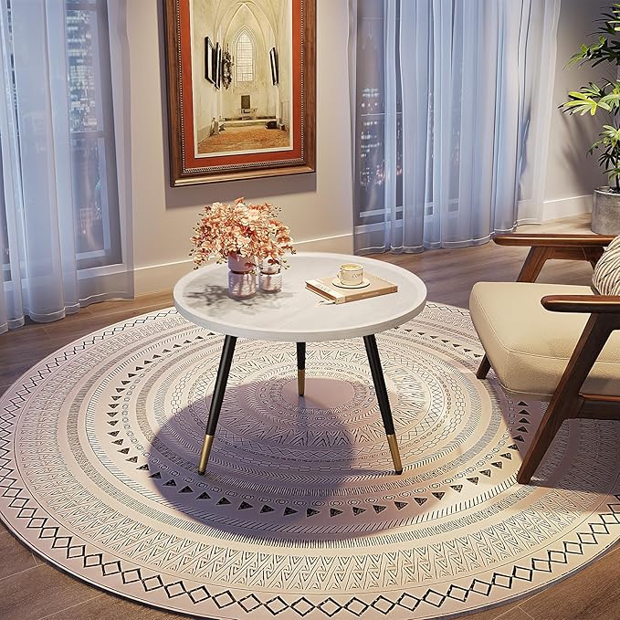 SAYGOER White Coffee Table Small Round Coffee Tables Modern Tray Center Table for Living Room Home Office Balcony Unique Circle Accent Sofa Table Easy Assembly, Star White - LeafyLoom
