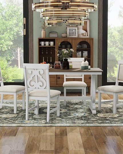 NicBex Dining Table Set for 4 Kitchen & Dining Room Tables 5-Piece Retro Dining Set, Rectangular Wooden Dining Table and 4 Upholstered Chairs for Dining Room and Kitchen, Brown + White - LeafyLoom