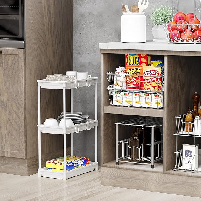 Simple Houseware Standard 3-Tier Slim Rolling Storage Cart, White - LeafyLoom