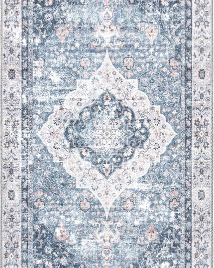 nuLOOM Elsa Floral Blossom Machine Washable Ultra Thin Runner Rug, 2' 6" x 8', Blue - LeafyLoom