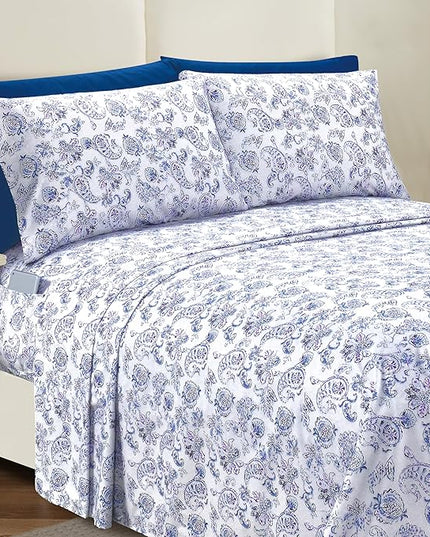 Elegant Comfort Softest and Coziest 6-Piece Sheet Set - 1500 Premium Hotel Quality Microfiber - Deep Pocket, Wrinkle Resistant 6-Piece Paisley Pattern Bed Sheet Set, King, Paisley Indigo - LeafyLoom