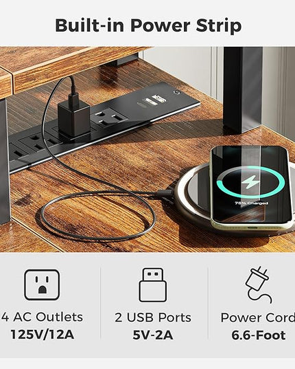 SUPERJARE 53 inch Reversible L Shaped Desk with LED Lights & Power Outlets, Computer Desk with Shelves & Monitor Stand, Gaming Desk with Drawer, Home Office Desk Corner Desk, Rustic Brown - LeafyLoom