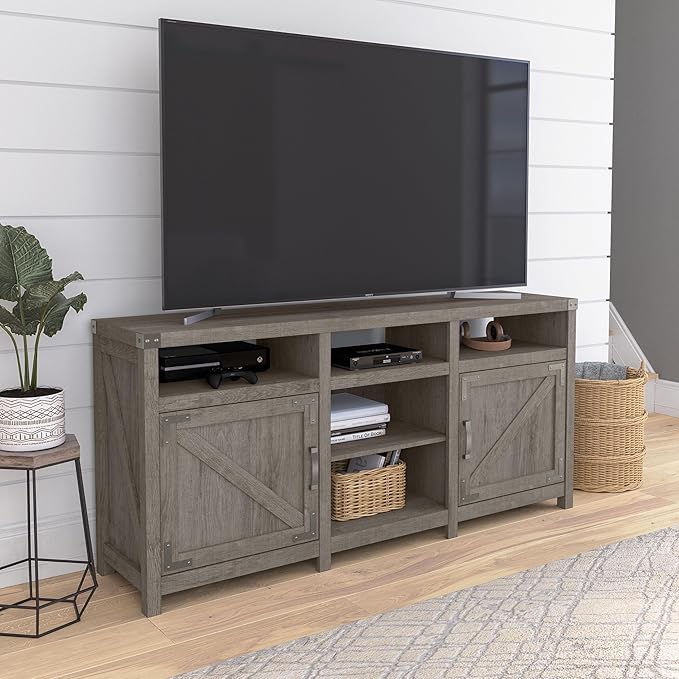 Bush Furniture Knoxville Farmhouse Stand for 75 Inch TV, Living Room Media Console with Storage, 65W, Restored Gray - LeafyLoom