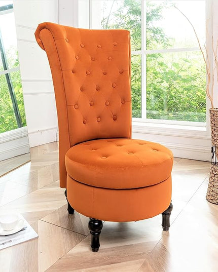 Red Orange Velvet Accent Chair for Vanity with Storage and Luxurious Upholstery, Retro Design and Versatile Usage for Livingroom, Bedroom, Lounge and Office - LeafyLoom
