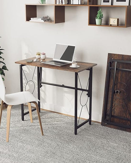 31.5" Computer Desk for Small Place, Foldable Desk Home Office Desk, Black Metal Frame, Modern Industrial Style Study Writing Table, No Assembly Required, Rustic Brown - LeafyLoom