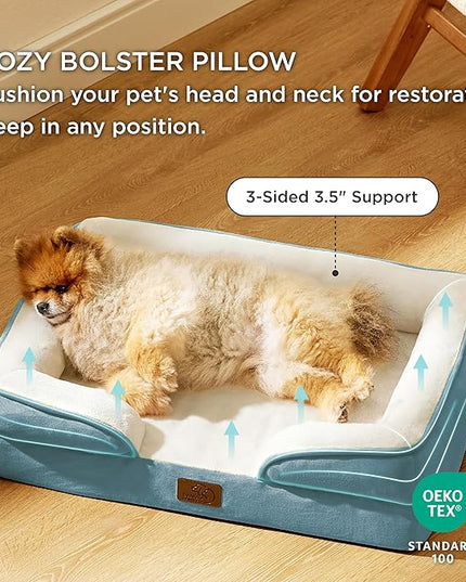 Bedsure Small Orthopedic Dog Bed - Washable Bolster Dog Sofa Beds for Small Dogs, Supportive Foam Pet Couch Bed with Removable Washable Cover, Waterproof Lining and Nonskid Bottom Couch, Blue BEDSURE