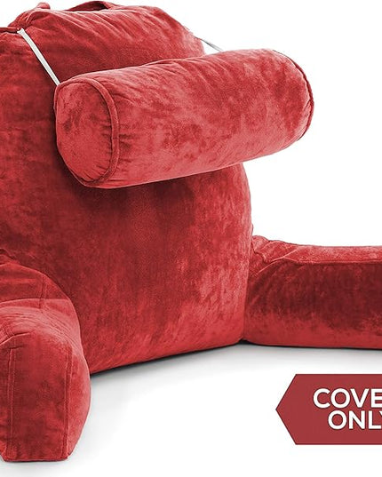 Husband Pillow XXL Cover Only Red, Cozy Microfiber Bed Rest Pillow Cover with Arms - Array of Colors - Generous Side and Back Pockets for Your Favorite Comfy Reading Pillow - LeafyLoom