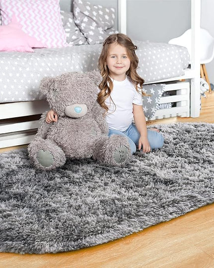 Noahas Oval Fluffy Grey Rainbow Rug 2.6X5.3 Small Kids Rugs for Bedroom Girls And Boys Aesthetic,Bedside Bedroom Rug,Ultra Soft Runner Carpet Modern Shaggy Nursery Area Rugs Home Deco - LeafyLoom