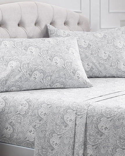 Mellanni Queen Sheets Set - 4 PC Iconic Collection Bedding Sheets & Pillowcases - Hotel Luxury, Extra Soft, Cooling Bed Sheets - Deep Pocket up to 16 inch (Queen, Paisley Gray) - LeafyLoom