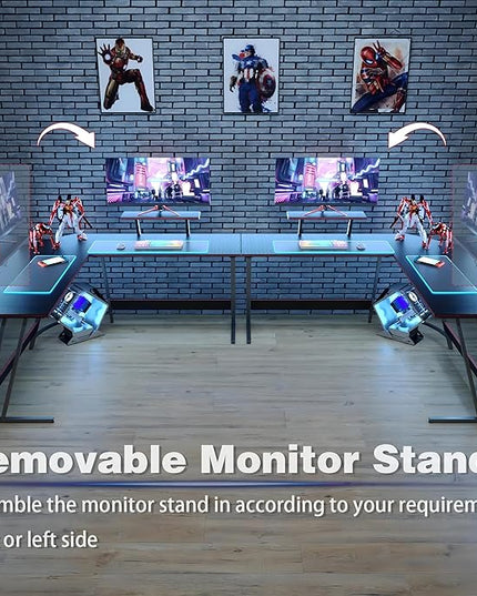 L Shaped Gaming Desk, 51 Inch Computer Corner Table with Large Monitor Stand & Carbon Fiber Surface for Home Office Study Writing Workstation, Black - LeafyLoom