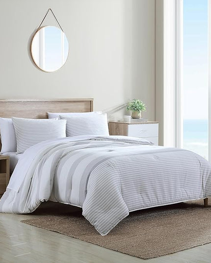 Nautica - Queen Comforter Set, Cotton Reversible Bedding with Matching Shams, Mediterranean Inspired Home Decor for All Seasons (Fairwater Grey, Queen) - LeafyLoom