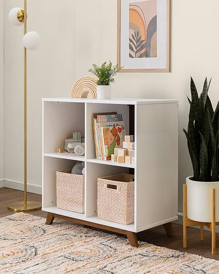 DaVinci Otto Convertible Changing Table and Cubby Bookcase in White and Walnut - LeafyLoom