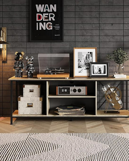 WLIVE TV Stand up to 65 Inch TV, 55" Entertainment Center, Industrial TV Console with Open Storage Shelf for Living Room and Bedroom, Gerige - LeafyLoom