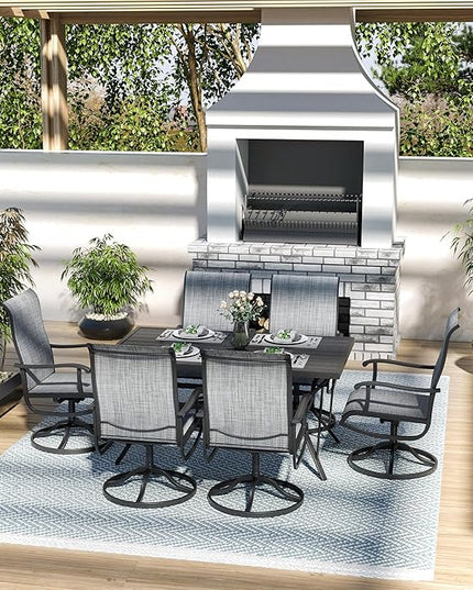 Pamapic 7 Pieces Patio Dining Set, Outdoor Dining Set All-Weather for Backyard Poolside Garden Deck, Modern Outdoor Table and Chairs Set with 6 Textilene Swivel Chairs,Gray - LeafyLoom