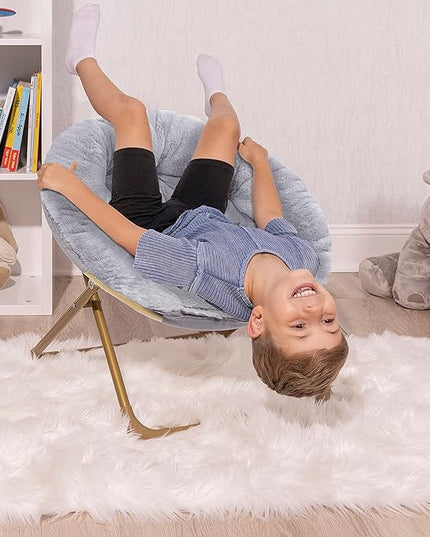 Milliard Mini Cozy Chair for Kids, Sensory Faux Fur Folding Saucer Chair for Toddlers, Grey - LeafyLoom