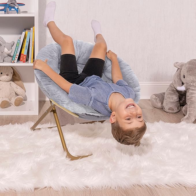 Milliard Mini Cozy Chair for Kids, Sensory Faux Fur Folding Saucer Chair for Toddlers, Grey - LeafyLoom