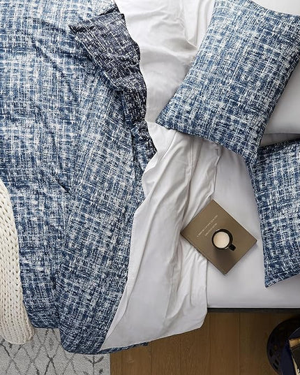 Hyde Lane Blue Full/Queen Comforter Set for Men, Modern Farmhouse Aesthetic Soft Bedding, Masculine Plaid Lines Pattern Bed Sets for All Season, 3 Pieces includes 1 Comforter, 2 Shams (90"x 90") - LeafyLoom