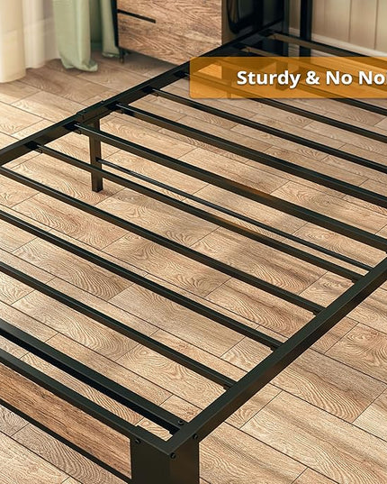 LIKIMIO Twin Bed Frames, Storage Headboard with Charging Station, Solid and Stable, Noise Free, No Box Spring Needed, Easy Assembly (Walnut and Beige) - LeafyLoom