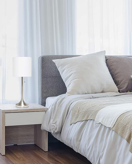 Simple Designs LT1076-BNW Tapered Fabric Drum Shade Table Lamp, Brushed Nickel and White - LeafyLoom