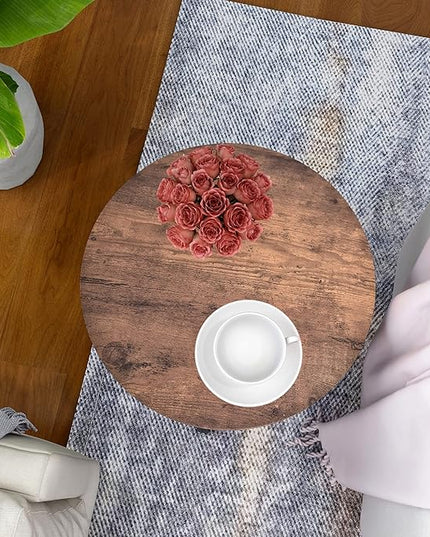 Round Coffee Table Rustic End Table Family Accent Table for Small Space in Living Room, Bedroom Stable Metal Frame, Rustic Brown - LeafyLoom