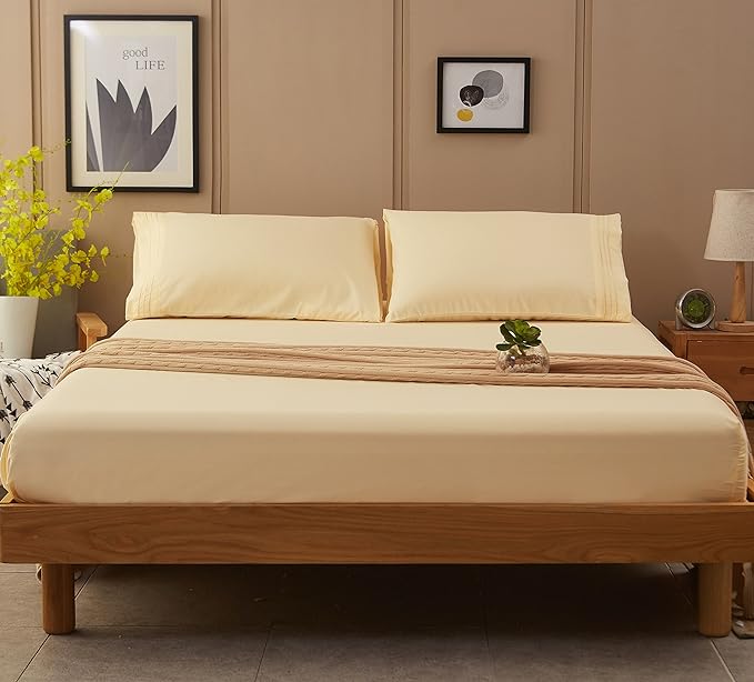 SONORO KATE Bed Sheet Set Super Soft Microfiber 1800 Thread Count Luxury Egyptian Sheets 18-Inch Deep Pocket Wrinkle-3 Piece(Twin Ivory) - LeafyLoom