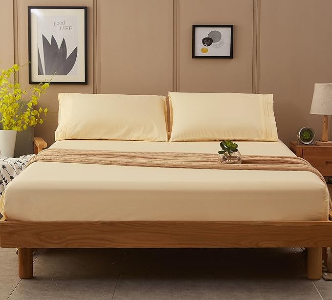 SONORO KATE Bed Sheet Set Super Soft Microfiber 1800 Thread Count Luxury Egyptian Sheets 18-Inch Deep Pocket Wrinkle-4 Piece(California King Ivory) - LeafyLoom