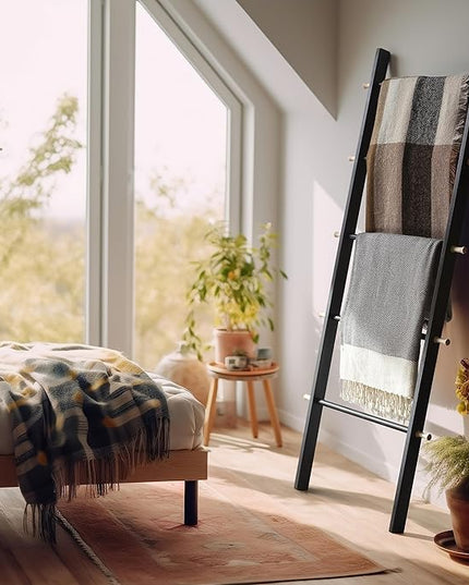 5 Ft Wooden Blanket Ladder Farmhouse - Quilt Ladder for Bedroom - Wood Ladder Decor - Decorative Ladder for Blankets - Easy to Assemble - Farmhouse Ladder Blanket Holder - Wooden Ladder for Blankets - LeafyLoom
