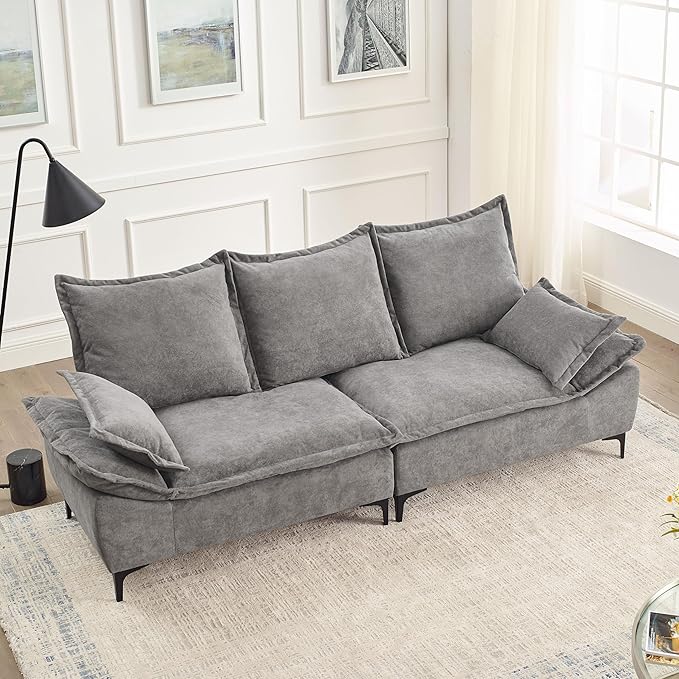 Modern Sleeper Sailboat Sofa Couch Dutch Velvet 3-Seater Cloud Sofa&Couch with Two Pillows for Apartments Office Studio Small Spaces Living Rooms, 88.5", Grey-005 - LeafyLoom