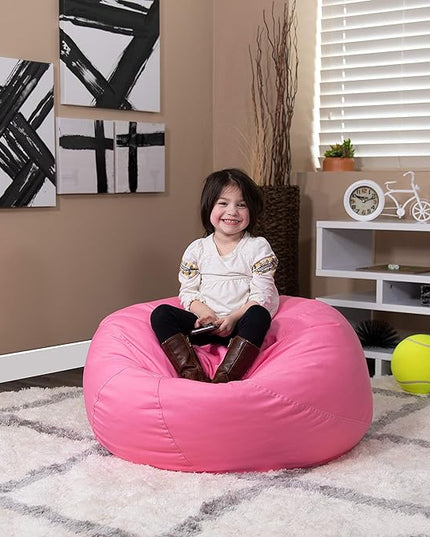 Flash Furniture Dillon Small Bean Bag Chair for Kids and Teens, Foam-Filled Beanbag Chair with Machine Washable Cover, Light Pink - LeafyLoom