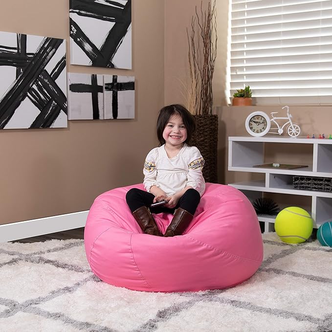 Flash Furniture Dillon Small Bean Bag Chair for Kids and Teens, Foam-Filled Beanbag Chair with Machine Washable Cover, Light Pink - LeafyLoom
