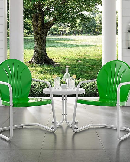 Crosley Furniture KO10004GR Griffith 3-Piece Retro Metal Outdoor Seating Set with Table and 2 Chairs, Grasshopper Green - LeafyLoom