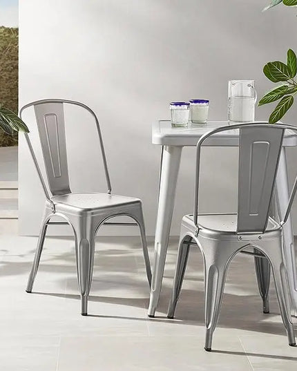 Amazon Basics Metal Dining Chairs, Dark Grey, 1 Count (Pack of 4) - LeafyLoom