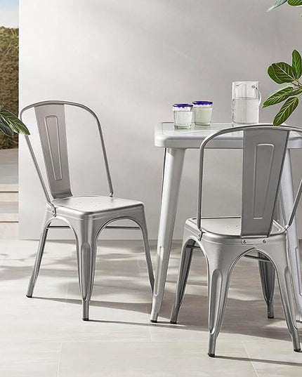 Amazon Basics Metal Dining Chairs, Dark Grey, 1 Count (Pack of 4) - LeafyLoom