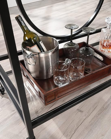 Sauder International Lux Bar Cart, Black Finish - LeafyLoom
