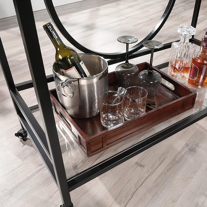 Sauder International Lux Bar Cart, Black Finish - LeafyLoom