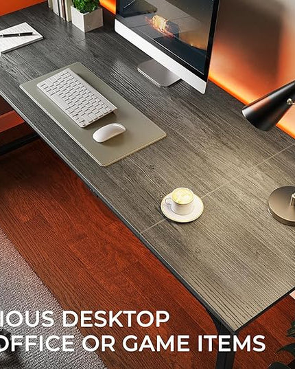 Computer Desk, 70 Inch Office Desk, Gaming Desk with Storage, Writing Desk Work Desk for Home Office, Study, Long Simple Desk, Large Legroom, Metal Frame, Grey - LeafyLoom
