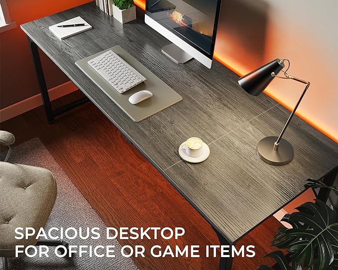 Computer Desk, 70 Inch Office Desk, Gaming Desk with Storage, Writing Desk Work Desk for Home Office, Study, Long Simple Desk, Large Legroom, Metal Frame, Grey - LeafyLoom