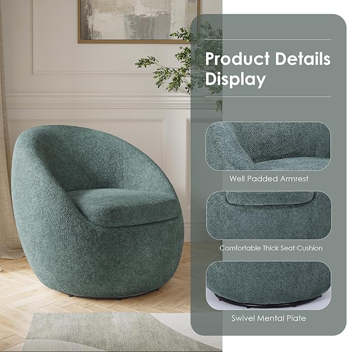 Farini Swivel Accent Chair,Swivel Barrel Chair, Comfy Oversized Round Accent Chair for Living Room Bedroom(Green) - LeafyLoom