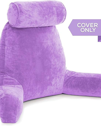 Husband Pillow XXL Cover Only Light Purple, Microfiber Bed Rest Pillow Cover with Arms - Array of Colors - Generous Side and Back Pockets for Your Favorite Comfy Reading Pillow - LeafyLoom