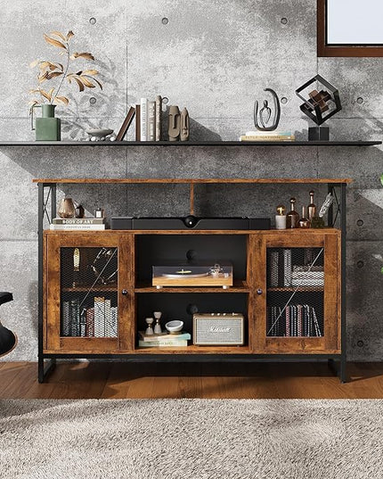 WLIVE TV Stand 55 inch TV,Tall Entertainment Center with Storage, Farmhouse Industrial TV Console for Bedroom Living Room, Rustic Brown - LeafyLoom